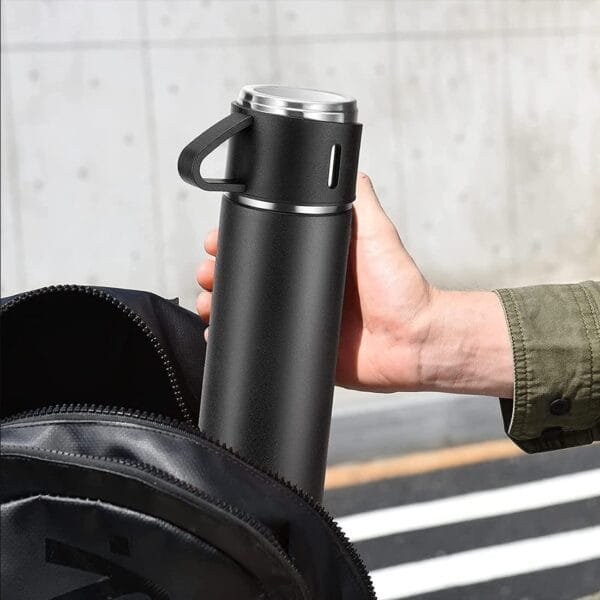 Black Color Flask Set with 3 Cups with Brand or Name or Logo Customization - Image 5
