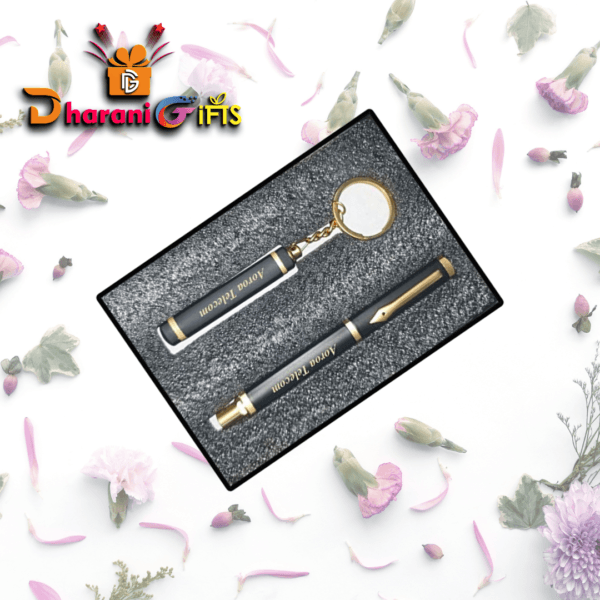 Stylish metal black and Gold mix pen & keychain combo with name or logo print