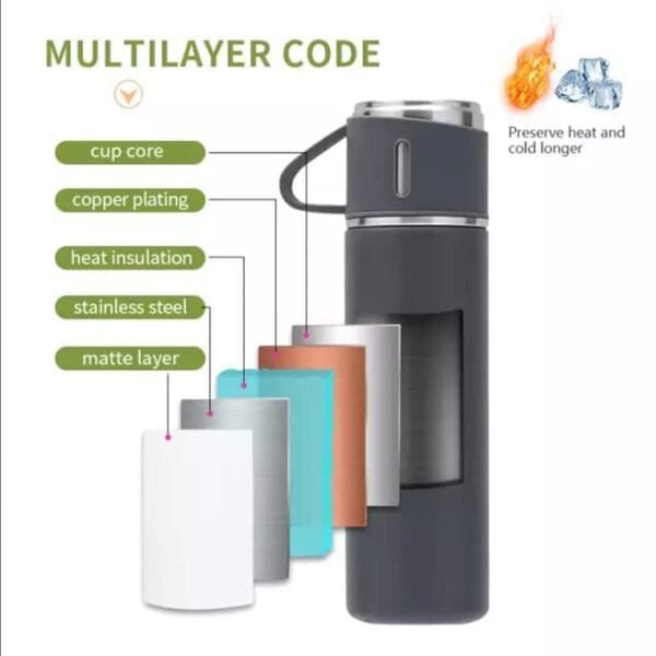 Black Color Flask Set with 3 Cups with Brand or Name or Logo Customization - Image 4
