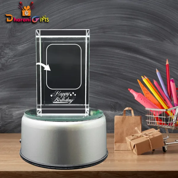 3d Crystal Cube, Size: 6x6x10cm, with multicolour rotating light base - Image 7